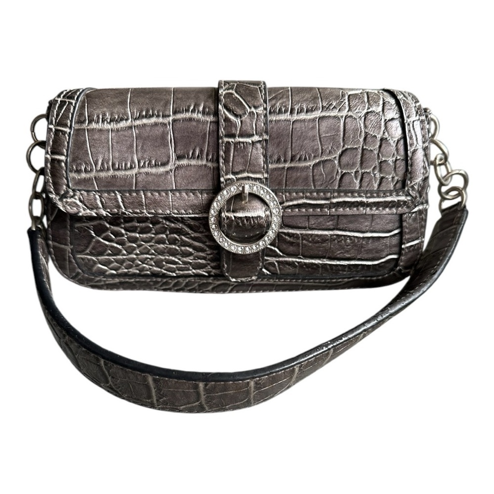 Handbag/Clutch Faux Crocodile Gray/Silver Outer Pocket‎ Snap Front Inside Pocket